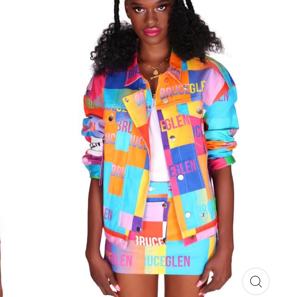 Bruce Glen Happy Logo Blocks Multicolor Unisex Denim Jacket Size Lg Pride